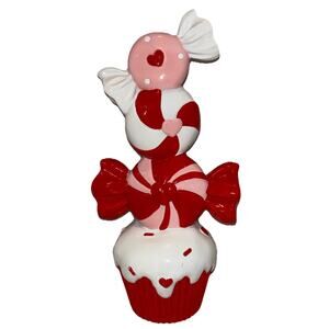 Cupcake with Peppermint Candy Candies Heart Valentine's Day Statue Decor Pink